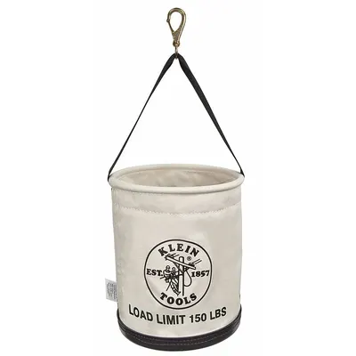 KLEIN TOOLS 5109SLR Canvas Bucket Bag, 15 in H, Off-White, Open Top, 1 Pocket - Canvas Bucket Bags