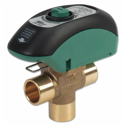TACO Motorized Zone Valve: 4.9 Cv Flow Rate, 3-Way, 1/2 in Female Sweat, Non-Spring Return - 3-Way Sweat Connection Zone Valves