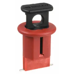 Pin-out lockout for mini circuit breakers rated 120/277V AC, designed for use with multi-pole breakers. Supplied as a 6-pack. Used to secure breakers in the off position during maintenance, supporting lockout/tagout procedures.