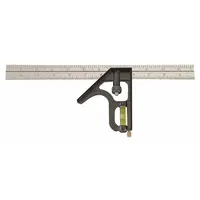 JOHNSON LEVEL Combination Square: Inch/Metric, Stainless Steel, 5 3/4 in, 12 in x 0.85 in, Cast Zinc (MPN 400EM)