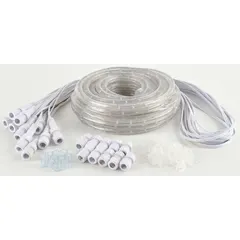 Flexible LED strip light in a round profile for surface mounting. Provides white light output on 12V DC systems. Features blunt cut wires for electrical connection. Rated IP67/IP69K for resistance to water and dust ingress, suitable for exterior vehicle or equipment lighting in demanding environments.
