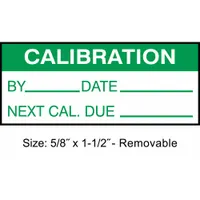 Calibration Label: Calibration, 1 1/2 in Wd, 5/8 in Ht, Green/White, Polyester, Indoor, 350 PK (MPN TCR-22134)