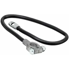Top post battery cable with 4 ga wire size and 22 in overall length. Black wire with bolt connection, rated for 60VDC. Used for direct battery terminal connections in starting and power circuits of industrial equipment.
