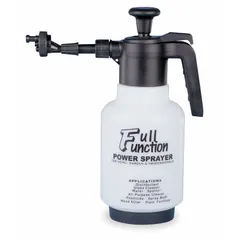 This hand-pump compressed air spray bottle from TOLCO features a white bottle with a black sprayer and a polypropylene seal. It delivers a mist or stream pattern for controlled application of compressed air in cleaning, dust removal, and drying tasks. The bottle is imprinted with 'Full Function Power Sprayer' and is suitable for general maintenance and industrial use.