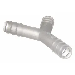 Barbed wye fitting for splitting or combining fluid flow in low-pressure tubing systems. Polypropylene construction provides corrosion resistance. Connects three 1/2 in ID tubes. Pack of 12.