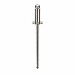 Domed-head blind rivet with 0.122" diameter and 1.409" overall length. Body length is 5/16" and overall length is 1 13/32". Supplied in a 500-piece pack. Used for fastening sheet metal, plastics, and composite materials in general industrial assembly.