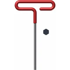 T-shaped hex key with 9/64 in SAE tip size, long alloy steel shaft, and black finish. Handle length is 3 in. Used for tightening or loosening hex socket screws in assembly, maintenance, and repair tasks.
