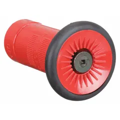 Constant pressure automatic fog nozzle with rigid GHT base and plastic body. Activates by twist to deliver fog or straight stream patterns. Suitable for firefighting and industrial water-spray applications requiring automatic pressure regulation.