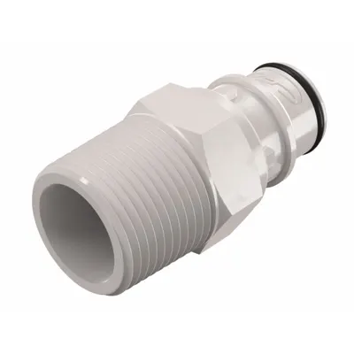 CPC Quick Connection Coupling: Straight, 3/4 in Pipe Size, Quick-Disconnect Coupler x NPT - Polysulfone Quick-Disconnect Tube Fittings