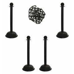 Barrier Post Kit, Black, 6 Posts, 30 ft Chain