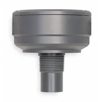 Noncontact ultrasonic level sensor transmitter with 1 in NPT connection and PVC construction. Provides continuous level measurement with 4-20mA output, 30V DC supply, and accuracy of +/-0.25% of full scale over a 6 ft range. Suitable for liquid level sensing in tanks, sumps, and open channels where noncontact operation is required