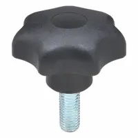 This 7-arm knob features a 63 mm diameter plastic body with a steel M12 threaded stud, 30 mm thread length. Designed for manual adjustment and clamping on machinery, jigs, and fixtures, it enables tool-free positioning in industrial settings
