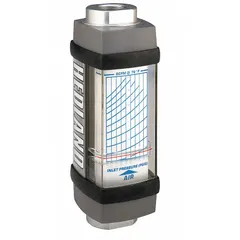 The HEDLAND H271A-020 is a mechanical, variable-area inline flowmeter with a scale display for measuring flow of air and compressed gases. It features Viton seals and O-rings, universal mounting orientation, and an accuracy of +/-7%. Flow is indicated in liters; no pressure gauge or flow adjustment knob is included. Typical applications include pneumatic systems and compressed gas lines.
