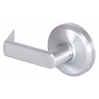 This dummy lever lockset from DORMAKABA is designed for non-latching doors such as closets or passageways where a pull function is needed. It features a satin chromium-plated cast zinc construction with a chrome finish, is ADA compliant, and SFIC compatible. The lockset is not ligature-resistant and has no visual indicator message