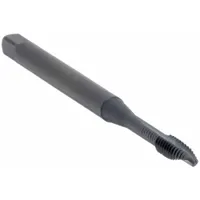 General purpose spiral-point tap for threading through holes. Features a 2B thread class, plug chamfer, and 2-flute design. Made from black oxide vanadium high speed steel. Pushes chips ahead to reduce clogging and breakage
