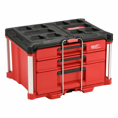 MILWAUKEE PACKOUT Tool Box: Polymer, Black/Red - PACKOUT Tool Boxes with Drawers