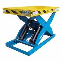 This fixed-top electric lift table from BALLYMORE has a 6,000 lb load capacity and a maximum lifting height of 43 inches. It operates on 230/460V AC power and uses a hydraulic lifting mechanism. Commonly used in industrial material handling for positioning heavy loads at workstations, assembly lines, or loading docks.