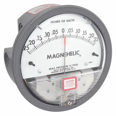 Dwyer Differential Pressure Gauge: Back/Single-Side, 1/8 in NPT Female, 2000 - Low Operating Pressure Differential Gauges