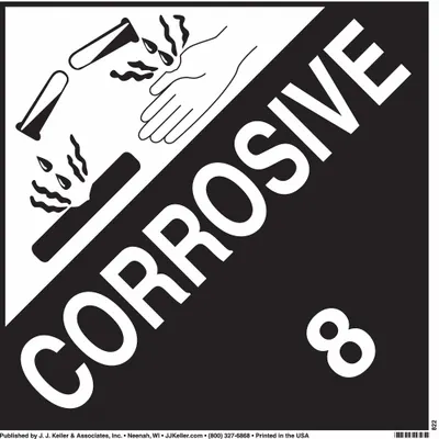 JJ KELLER Class 8 Corrosive Placard, 10 3/4 in x 10 3/4 in, Polystyrene, MPN 822 - Class 8: Corrosive