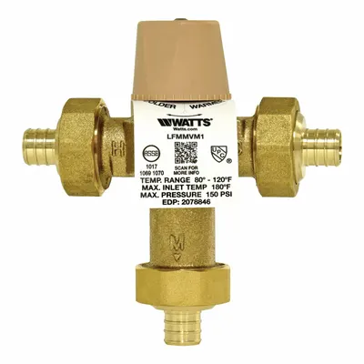 WATTS 1 LF MMV-PEX Point-of-Use Mixing Valve, 1 in, Brass - Point-of-Use Mixing Valves