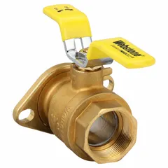 Brass straight ball valve with full port ball port, FIP x Flange connections, and tee handle. Used for manual on/off flow control in water, oil, and gas piping systems where minimal pressure drop and reliable shutoff are required.
