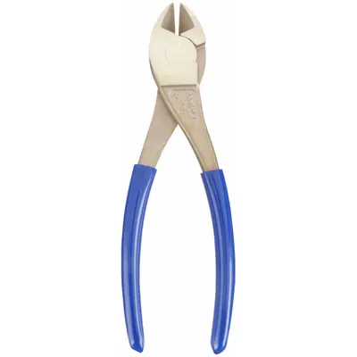 AMPCO High Leverage Diagonal Cutting Plier: Non-Sparking, Flush, Oval, 7/8 in Jaw Lg - Flush-Cut Non-Sparking Diagonal-Cutting Pliers