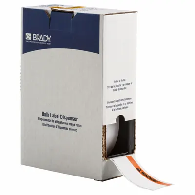 BRADY Pre-Cut Label Stock Roll: Warning, Orange Header, 2 in x 4 1/8 in, 4 1/8 in x 2 in - Brady Warning Precut Label Rolls