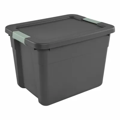 STERILITE Latch Tote: 12 gal, 19 1/2 in x 15 3/8 in x 13 7/8 in, Black Body, 10 to 20 gal - Colored Totes with Latch-On Lids