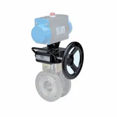 The BONOMI MOA120 is a declutchable manual override for actuators, delivering 2,655 in-lb output torque. It is designed for universal actuator compatibility, enabling manual valve operation during power loss or maintenance.