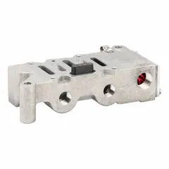 Side-ported conduit terminal subbase for Valvair II manifolds. Rated for operating pressures from 35 psi to 140 psi and temperatures from 0°F to 125°F, with a Cv of 4.8. Used in industrial pneumatic control systems to mount valves and provide electrical connections.