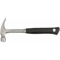 Steel straight-claw hammer with a 16 oz head and 13 in overall length. Smooth striking face and steel handle with textured grip. Used for driving and pulling nails in construction and general maintenance tasks.