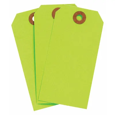 BRADY Shipping Tag: #4, 4 1/4 in Tag Ht, 2 1/8 in Tag Wd, 30 Points, Fluorescent Green - Colored Shipping Tags