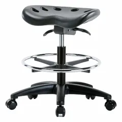 Polyurethane Lab Stool, Height Range 19 in to 26 1/2 in, 17 in Seat Width, 14 in Seat Depth, Fiberglass Base, 5 Casters, Foot Support