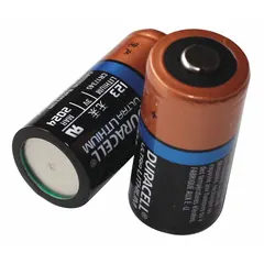 Lithium battery module rated at 3V DC, using CR17345 cells. Supplied as a 2-pack. Designed as a replacement power source for Sensorflo Series automatic faucets in commercial restrooms and other high-traffic washroom settings.