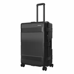 This black plastic protective case is designed for mobile transport of sensitive equipment. It features a TSA Locking Latch closure for secure travel and weighs 21.9 lb. The swiveling carry-on style allows easy maneuverability in field or workspace environments.