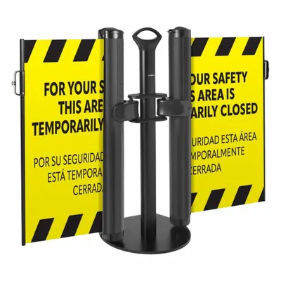 MODUS Dual Mobile Stand: 38 in Post Ht, 11 1/2 ft Belt Lg, Yellow, 1 No. of Posts - Retractable Belt Barrier Systems