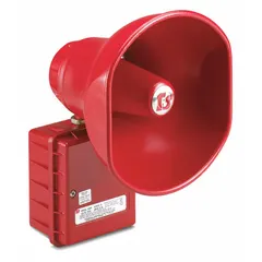 This 1-way horn speaker is powered for indoor use. It measures 14 inches in overall height and 10 1/4 inches in overall width. Suitable for public address and emergency notification systems in industrial, commercial, and warehouse environments.