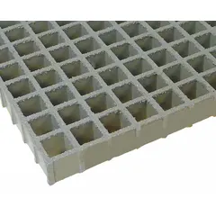 This fiberglass molded grating is rated for food-grade applications, providing a non-conductive, corrosion-resistant walking surface. Its impact-resistant construction suits heavy-duty industrial environments, including wet or washdown areas where hygiene and durability are required. Nominal size 36 in x 5 ft (WxL).