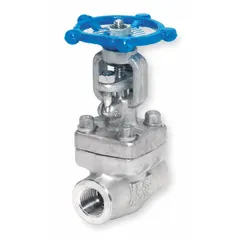 This SHARPE gate valve features a 316L stainless steel bonnet and a 316 stainless steel wedge for corrosion resistance. It has a 3/4 in size with FNPT x FNPT connections, a 1,120 psi CWP rating, and a rising stem operated by a wheel handle. Suitable for on-off flow control in petroleum and gas applications.
