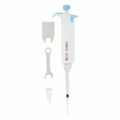 This manual fixed-volume pipettor from DLAB is designed for single-channel liquid handling with a maximum capacity of 100 µL and accuracy of 0.5%. It is suitable for dispensing precise volumes of reagents, samples, or buffers in laboratory workflows. The light blue finish distinguishes it from other pipettors in the lab.