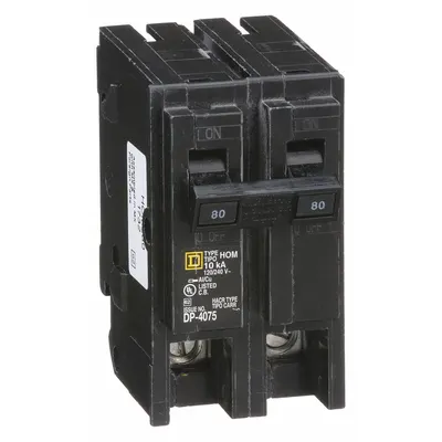 SQUARE D Miniature Circuit Breaker: 80 A, 120/240V AC, Single Phase, 10kA at 120/240V AC - HOM Series, Plug-In Square D Miniature Circuit Breakers