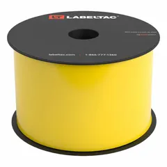 Continuous label roll for industrial labeling applications. Yellow gloss vinyl material rated for indoor and outdoor use. Compatible with LabelTac Pro X printer series. Used for asset identification, safety signage, and pipe marking.