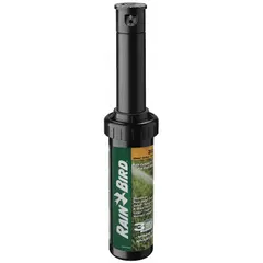 Plastic pop-up rotor sprinkler head with part-circle coverage. Spray distance 8 to 15 ft, flow rate 2.17 to 3.25 gpm at 70 psi. Suitable for medium-sized lawns and landscapes requiring adjustable arc watering.