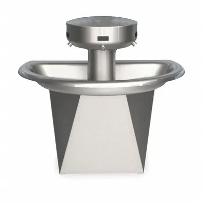 BRADLEY Wash Fountain: Silver, Stainless Steel, Semi-Circular, 36 in Overall Wd - Sensor-Operated Wash Fountains