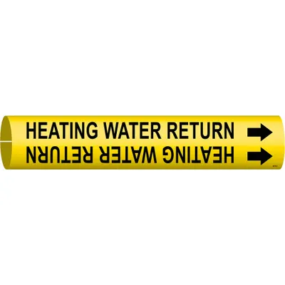 BRADY Pipe Marker: Heating Water Return, Yellow, Black, Fits 2 1/2 to 3 7/8 in Pipe O.D. - Heating Water Return Snap-On Pipe Markers