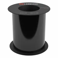 Thermal transfer continuous label roll for use with LabelTac 9 printers. Black gloss vinyl with magnetic adhesive, 6 in x 25 ft. Suitable for indoor and outdoor applications where removable, repositionable labels are needed, such as safety signage, equipment identification, and temporary floor markings.