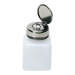 This HDPE dispensing bottle has a 118.2 mL (4 fl oz) capacity and includes a silver closure and dropper tip. The natural bottle body is supplied without a label. Non-sterile, it is suited for general-purpose dispensing of liquids in laboratory, industrial, and maintenance applications.