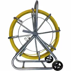 This non-conductive conduit rodder is designed for pulling cables through conduit runs in electrical, telecom, and industrial installations. It features a 1000 ft length, 15 N/mm tensile strength, and round fiberglass construction. The rodder comes with a reel stand case for convenient storage and deployment.