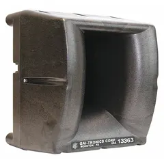 Indoor horn speaker for paging and public address systems. 1-way design with 600 ohm impedance, 8-inch overall width, and 12V DC operation.