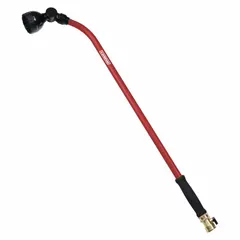 This metal watering wand features a twist mechanism to select from 7 spray patterns. It connects via standard garden hose thread (GHT) and is rated for use with water temperatures up to 100°F. Suitable for garden watering, plant washing, and light cleaning tasks.